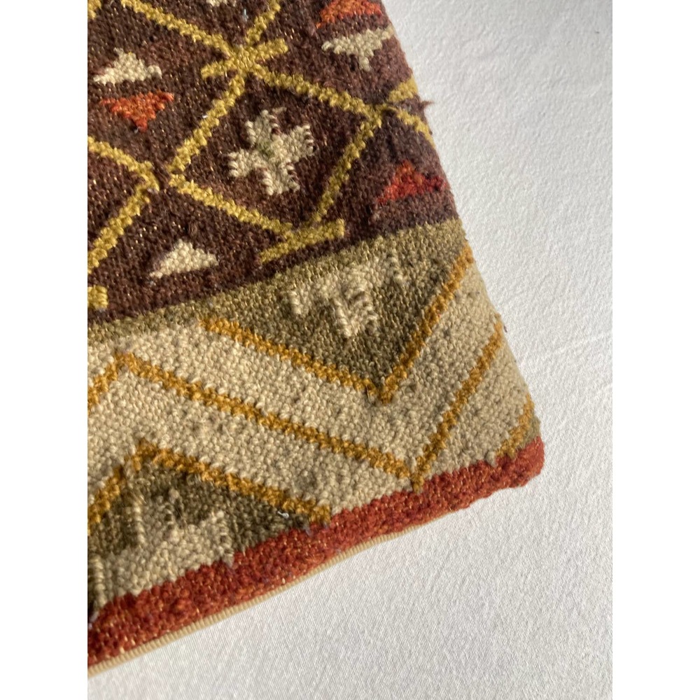 Turkish Kilim square pillow case 17x18” brown orange - Picture 8 of 16